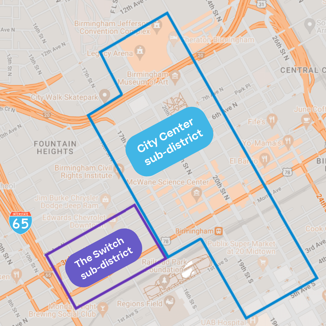 Map showcasing The Switch business improvement district boundaries